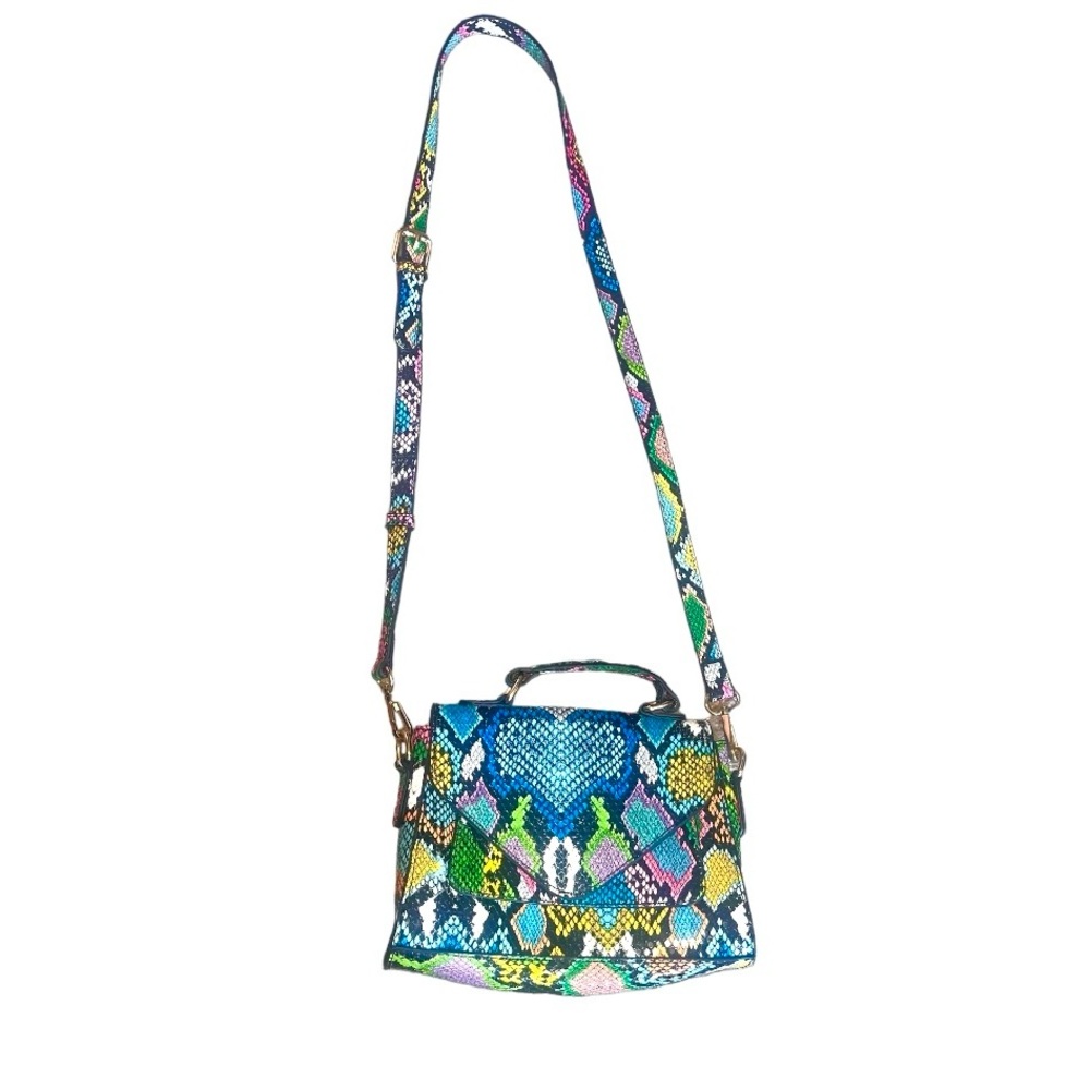 Faux snake print crossover bag